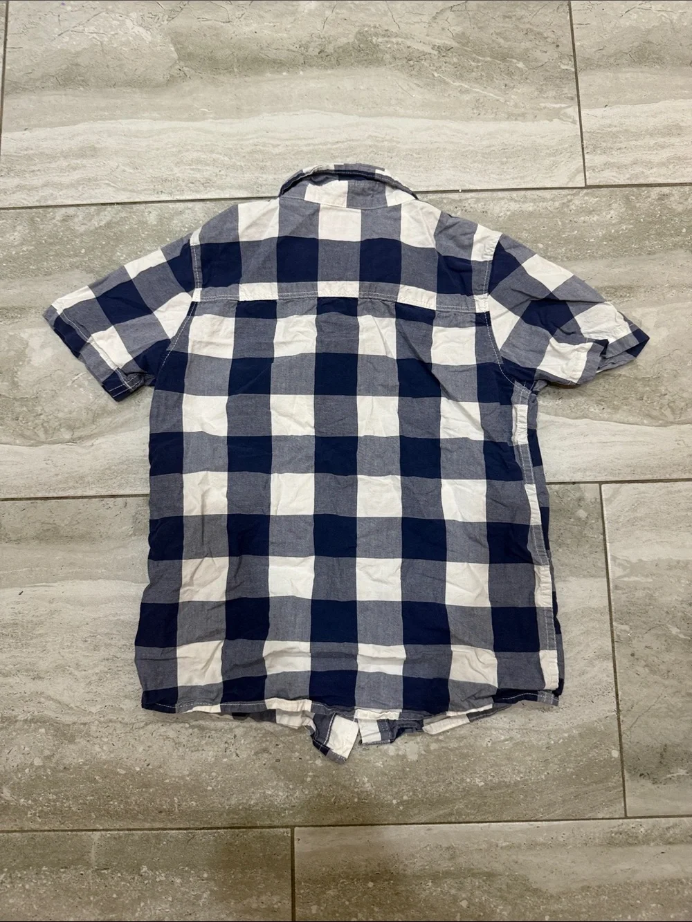 OshKosh B'gosh Navy and White Check Short Sleeve Button-Down Shirt